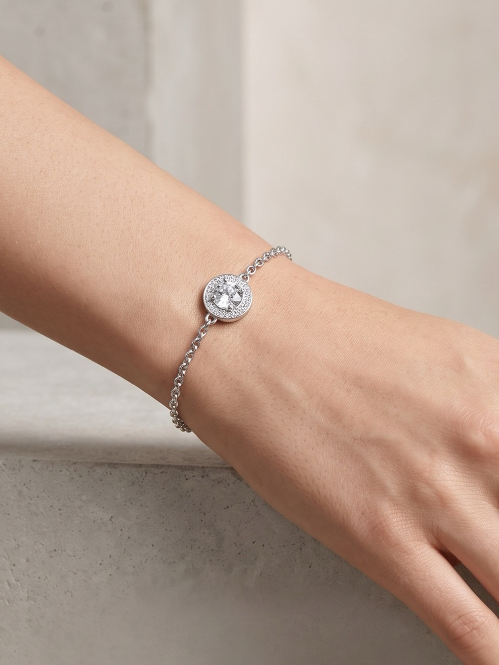 Swarovski Silver Crystal Halo Link Bracelet
